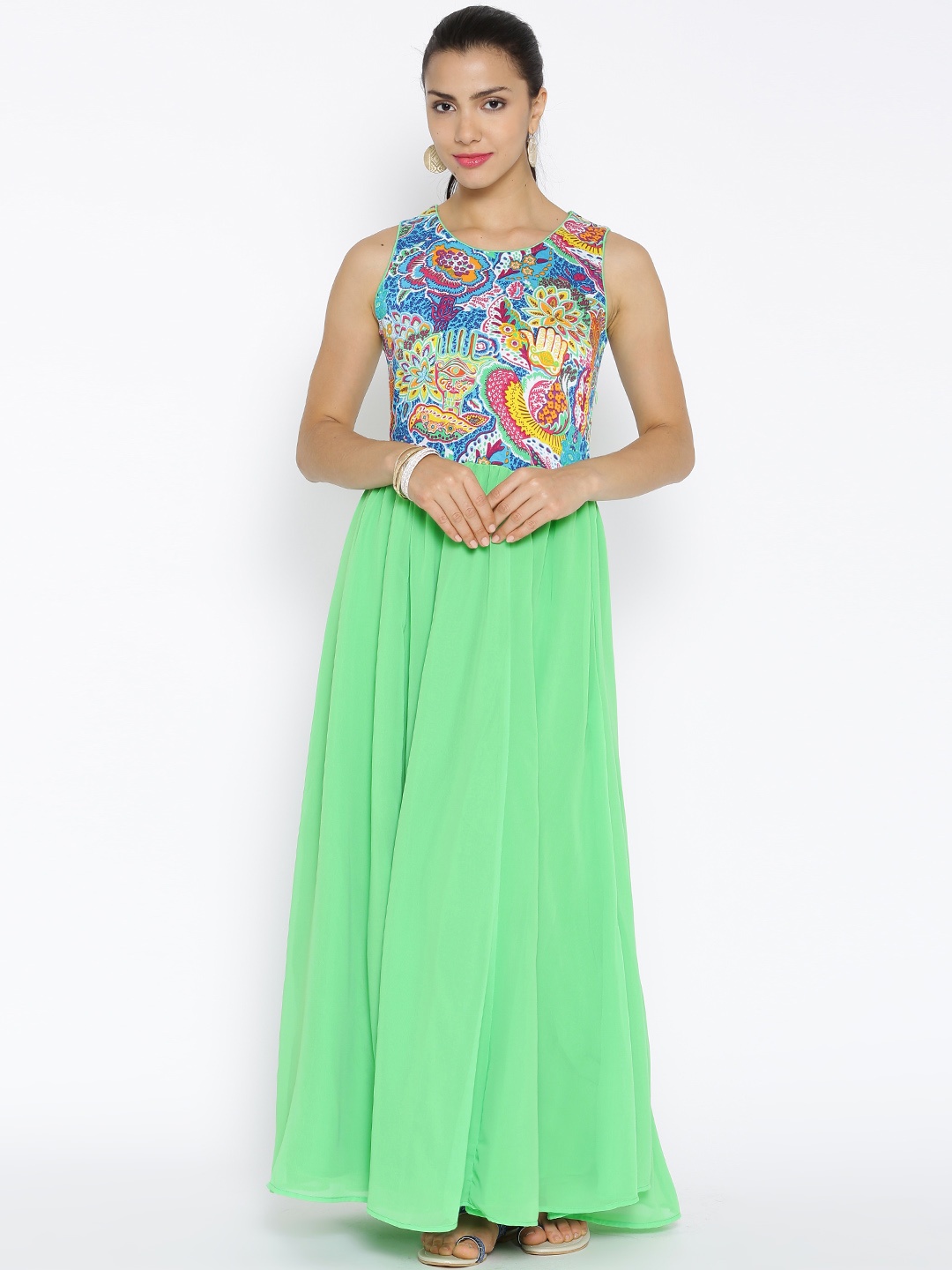 

BIBA Green Printed Maxi Dress