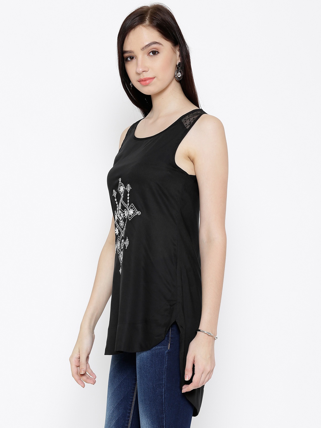 

Biba Women Black Embroidered High-Low Top