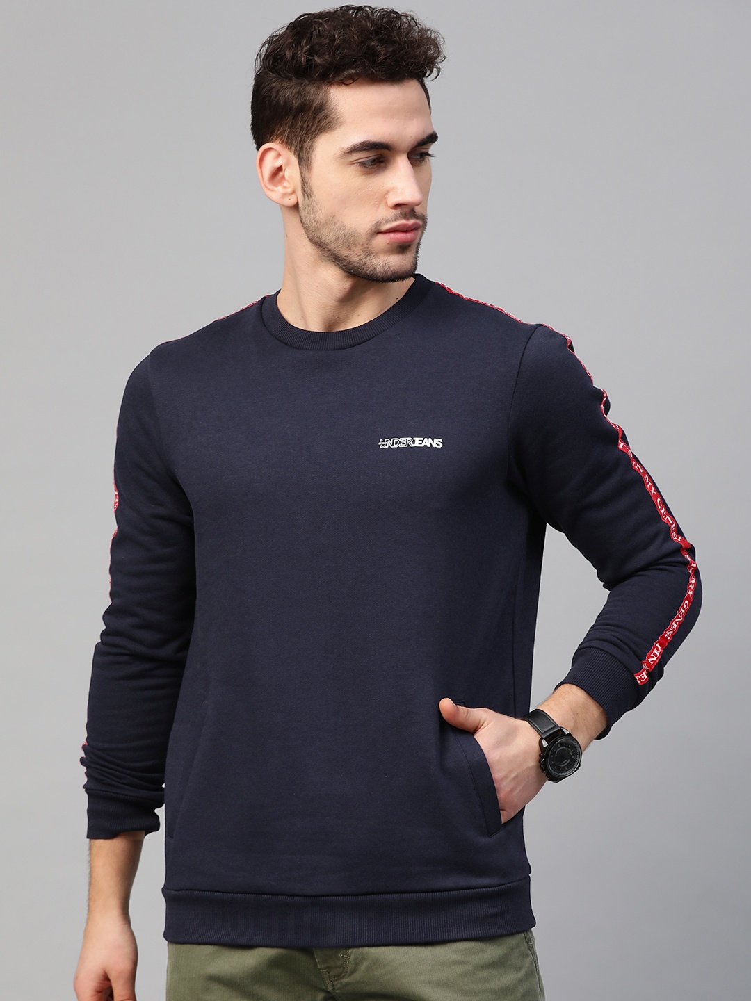 

UnderJeans by Spykar Men Navy Blue Solid Sweatshirt