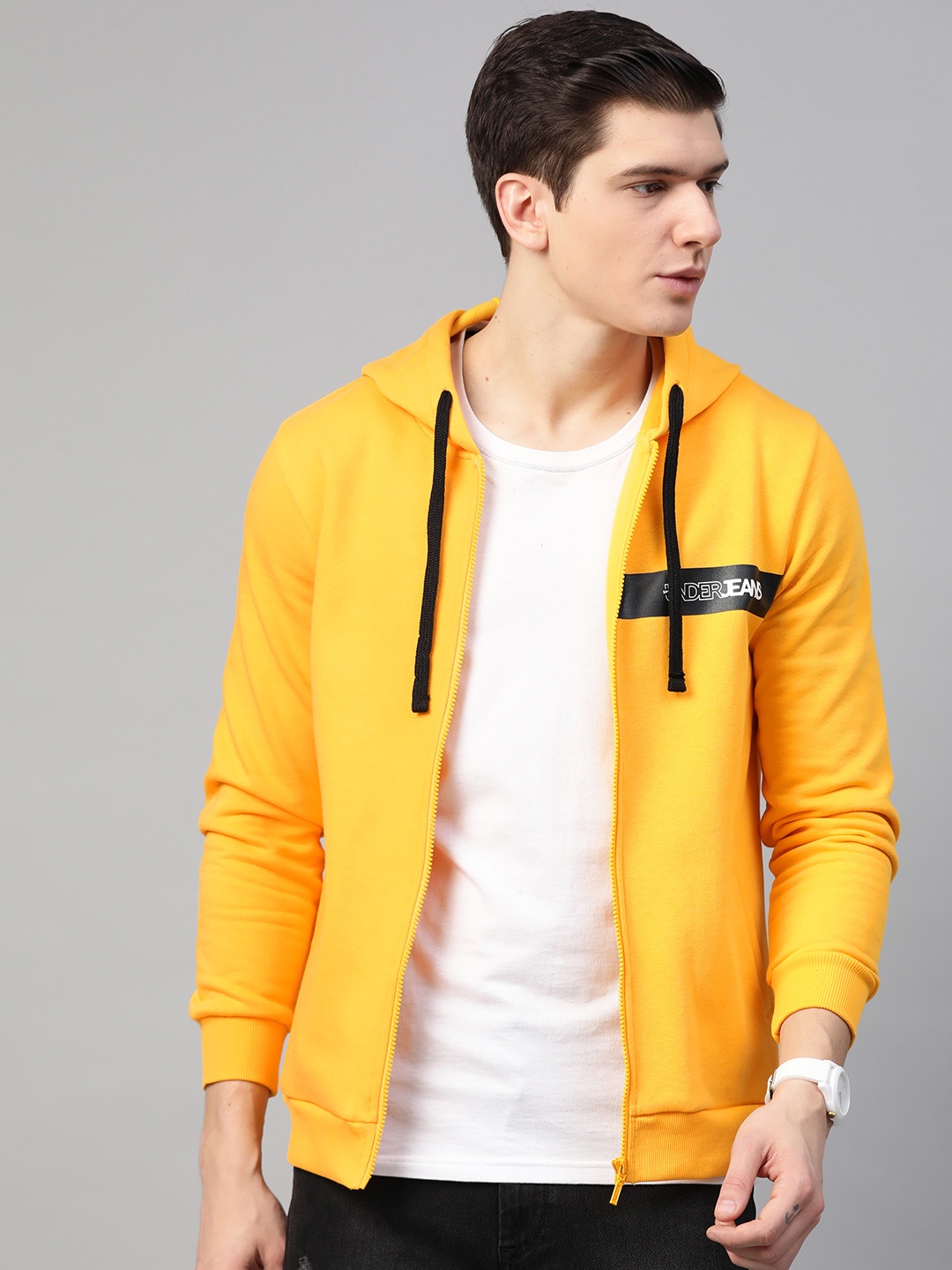 

UnderJeans by Spykar Men Mustard Solid Hooded Sweatshirt