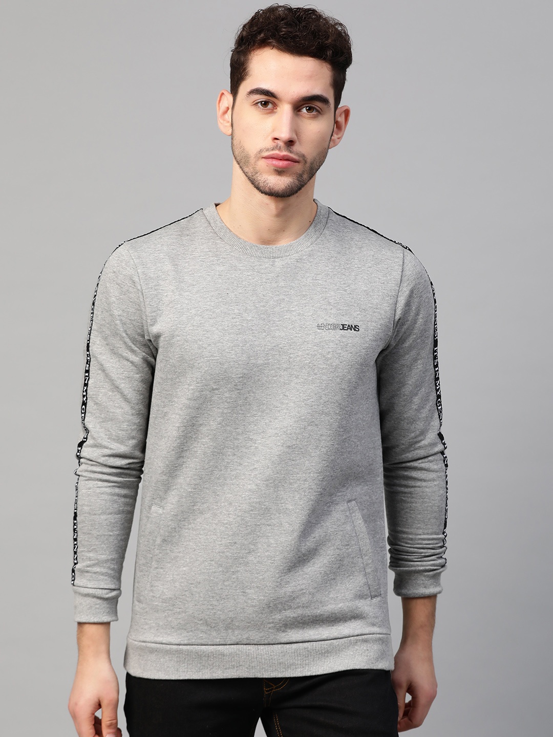 

UnderJeans by Spykar Men Grey Melange Solid Sweatshirt