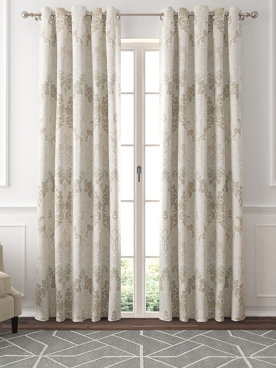 

GM Cream-Coloured & Grey Set of 2 Door Jacquard Curtains