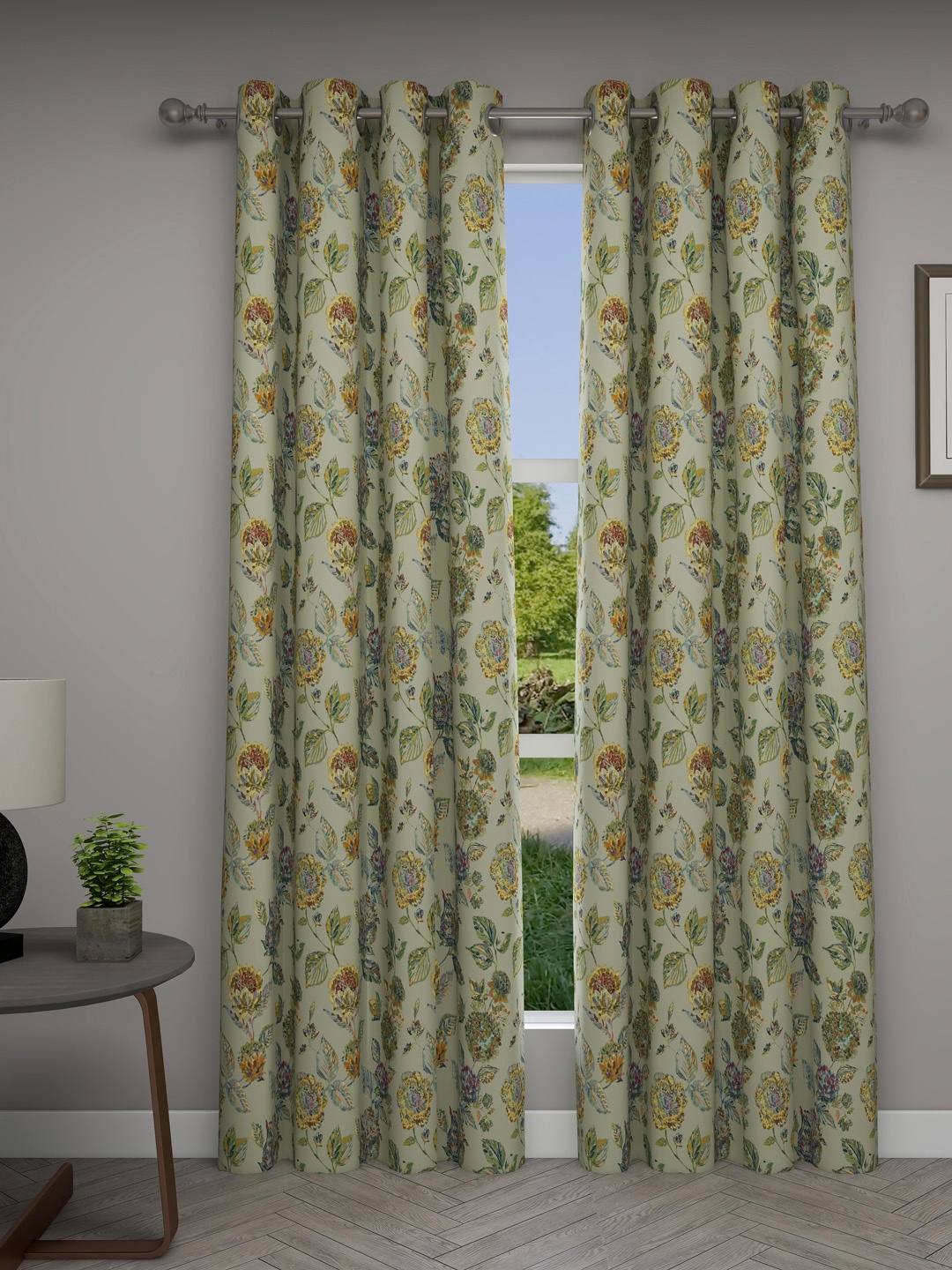 

GM Beige & Green Set of 2 Door Curtains
