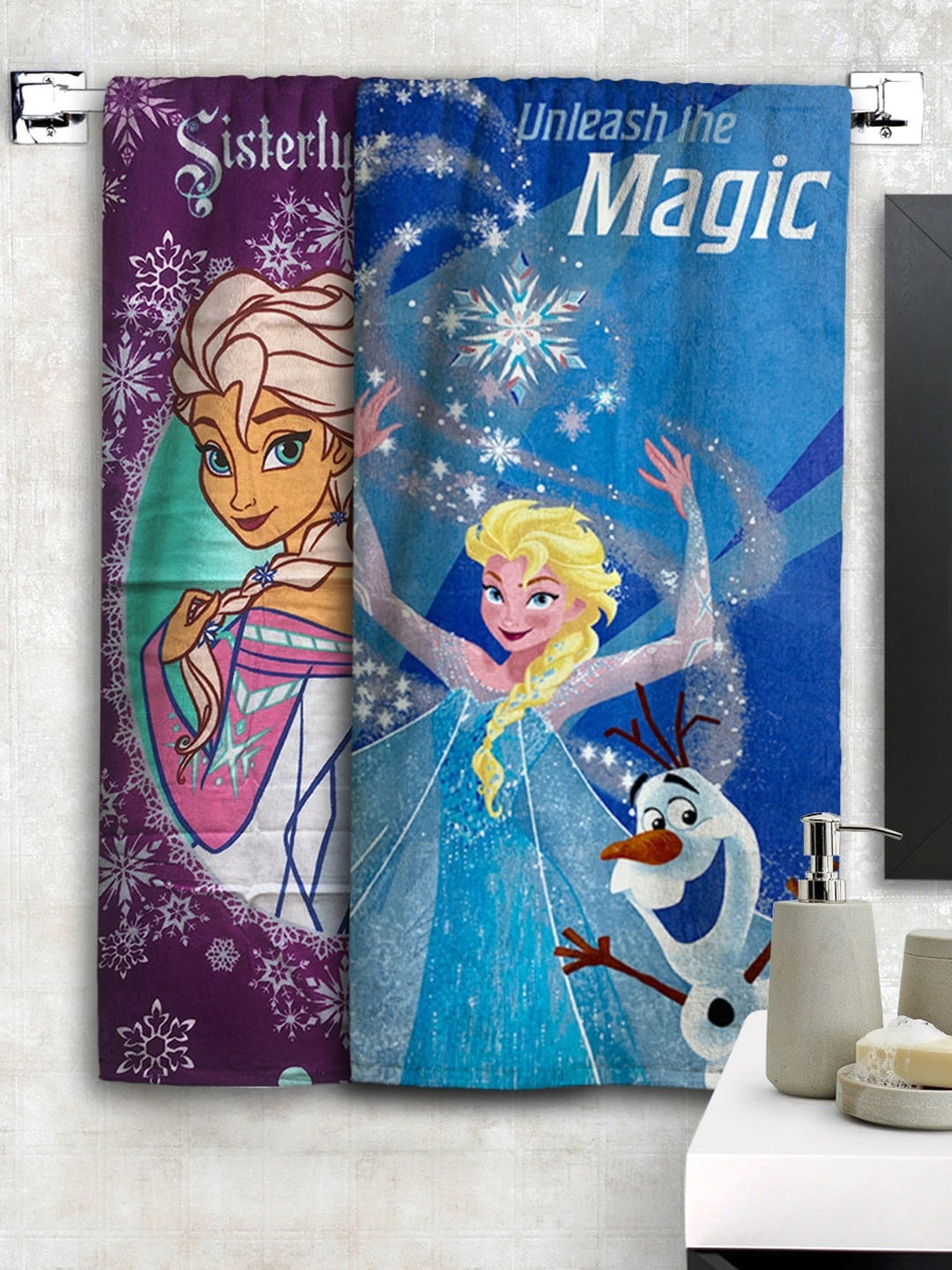 

Disney Kids Set of 2 Frozen Printed 350 GSM Bath Towels, Blue