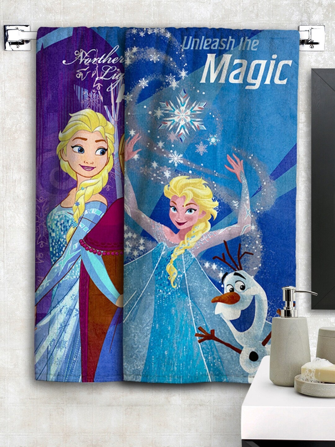 

Disney Athom Trendz Disney Frozen Kids Set of 2 Cartoon Print Bath Towels, Purple
