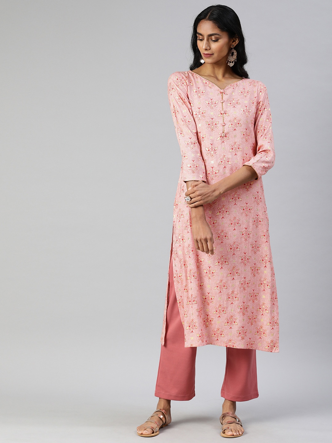 

AHIKA Women Pink Printed A-Line Kurta