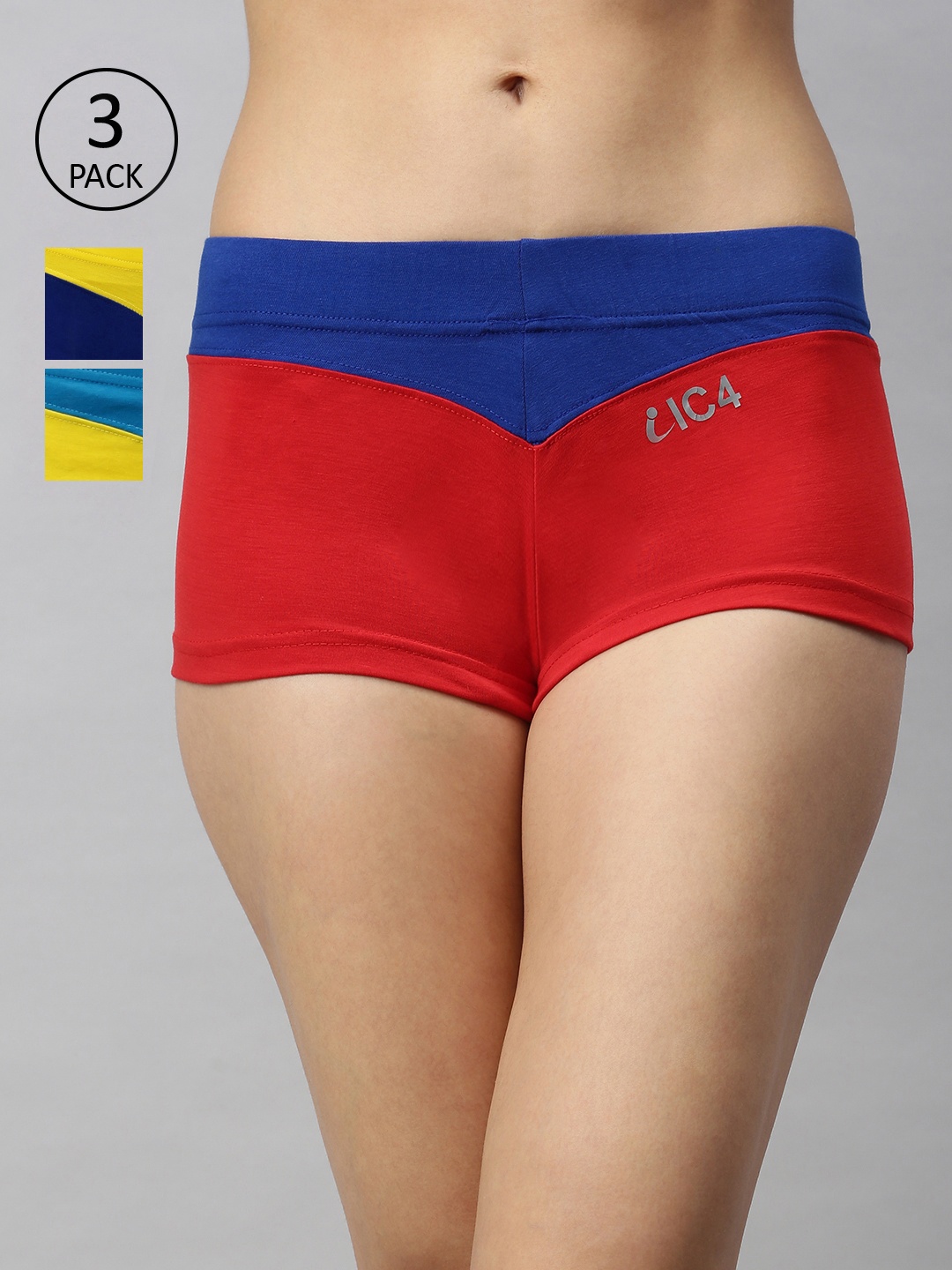 

IC4 Women Pack of 3 Colourblocked Designer Boy Shorts 0RBR-TY-YRB-1008P3, Red