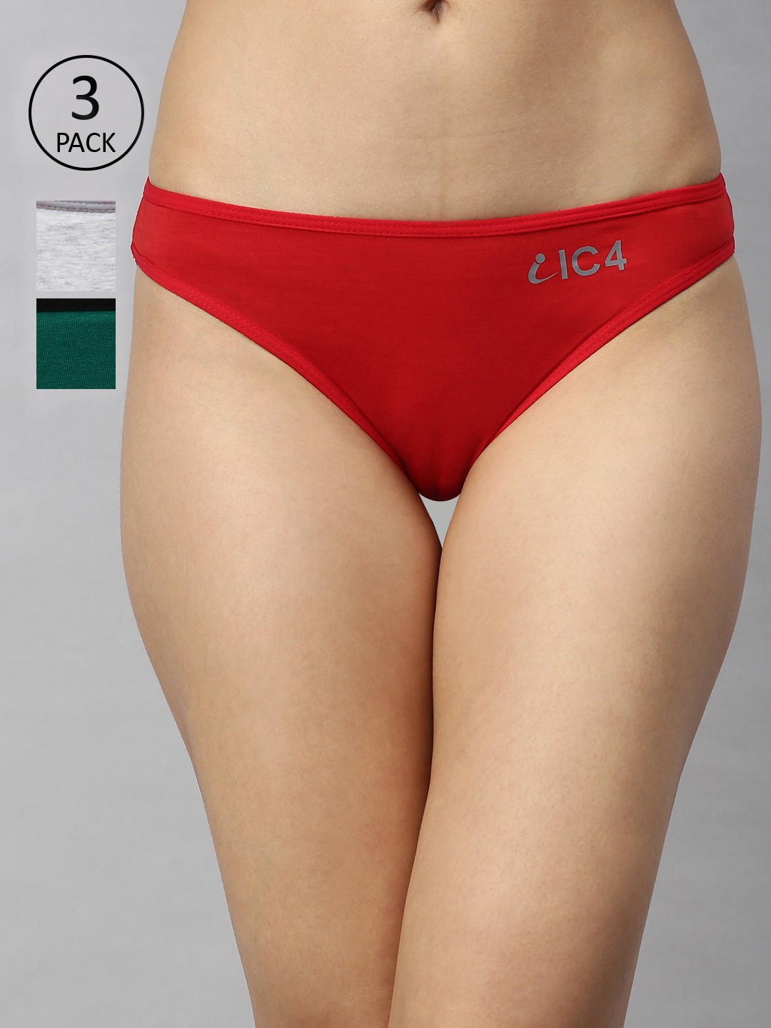 

IC4 Women Pack Of 3 Mid-Rise Printed Bikini Briefs 0MRG1001P3, Green