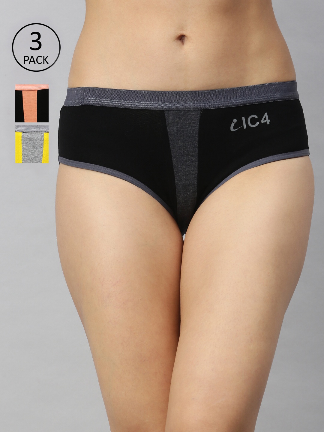 

IC4 Women Pack Of 3 Mid-Rise Printed Basic Briefs 0BO-YG-BC1005P3, Black