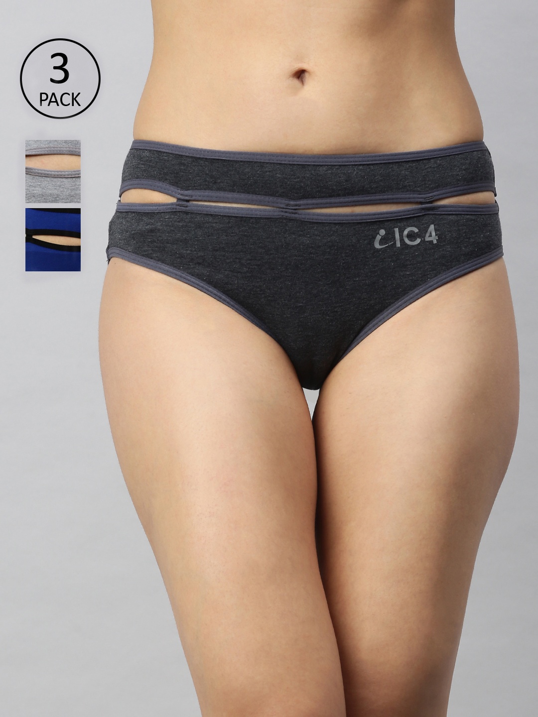 

IC4 Women Pack of 3 Designer Bikini Briefs 0CGRB1007P3, Charcoal