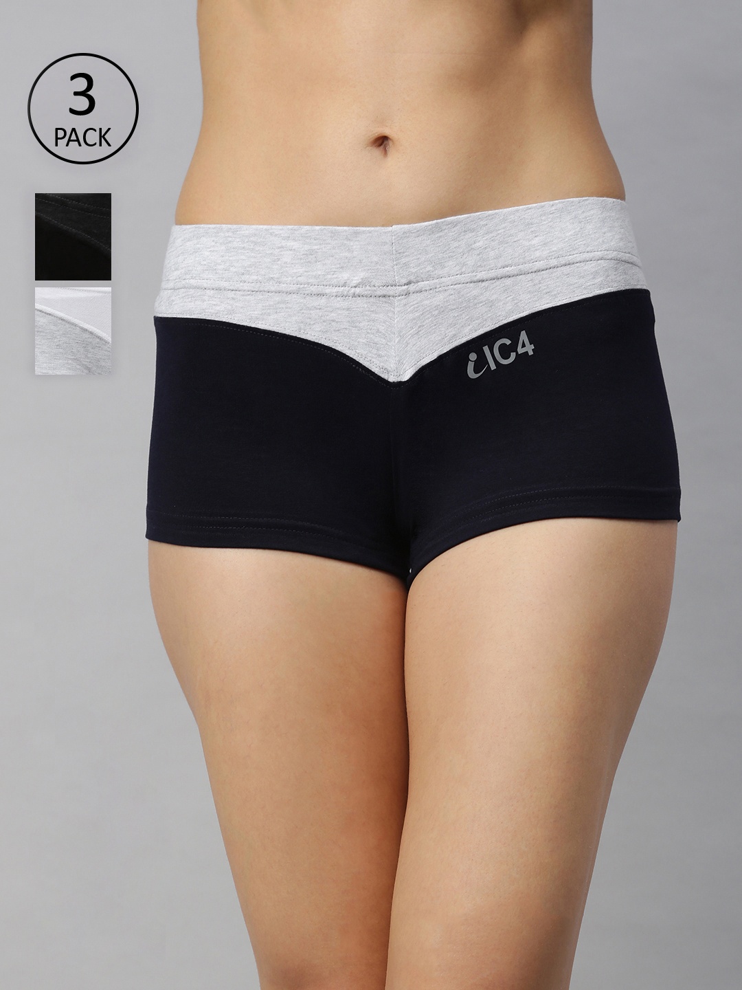 

IC4 Women Pack of 3 Solid Boy Shorts 0CB-WG-GN-1008P3, Black