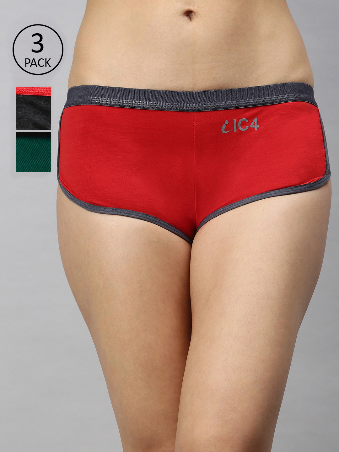 

IC4 Women Pack of 3 Solid Boy Shorts 0CMR1002P3, Charcoal