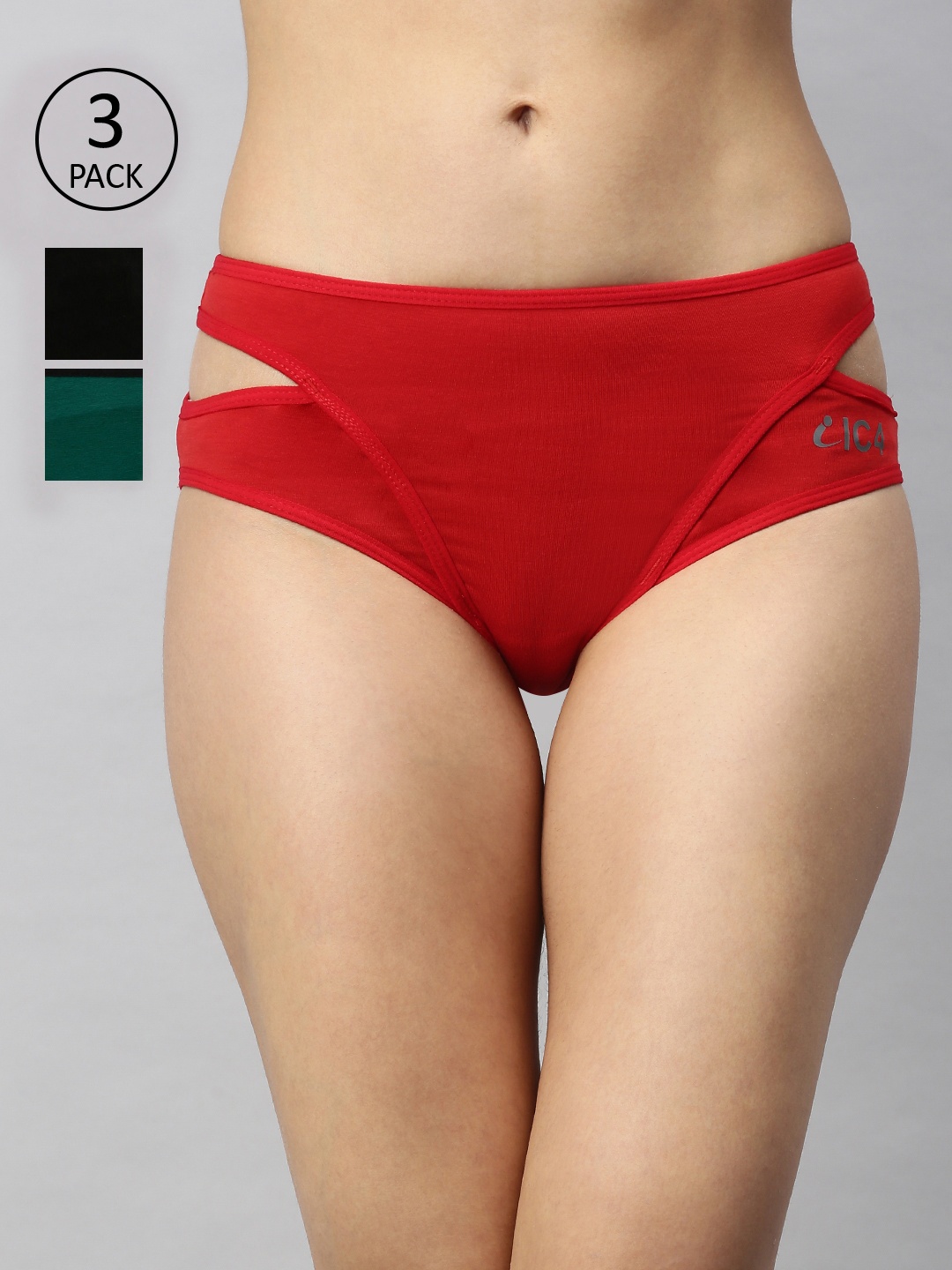 

IC4 Women Pack Of 3 Mid-Rise Printed Designer Briefs 0BMR1004P3, Black