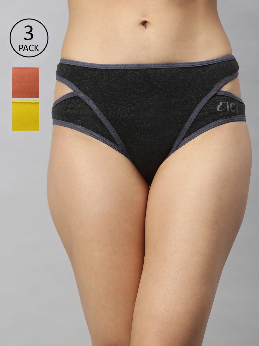

IC4 Women Pack of 3 Designer Hipster Briefs 0COY1004P3, Charcoal