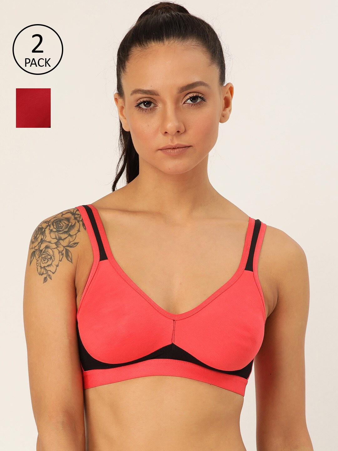 

Lady Lyka Pink & Maroon Pack of 2 Non-Wired Non Padded Everyday Bra YOUNGSTER-02-PLM-MRN