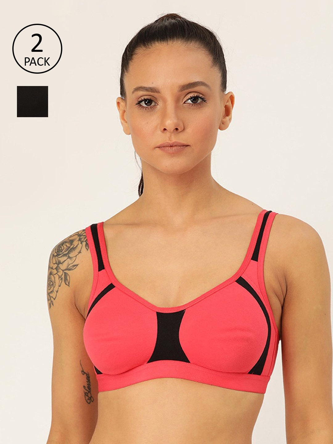 

Lady Lyka Pack Of 2 Solid Non-Wired Non Padded Beginners Bra YOUNGSTER-01-PLM-BLK, Peach