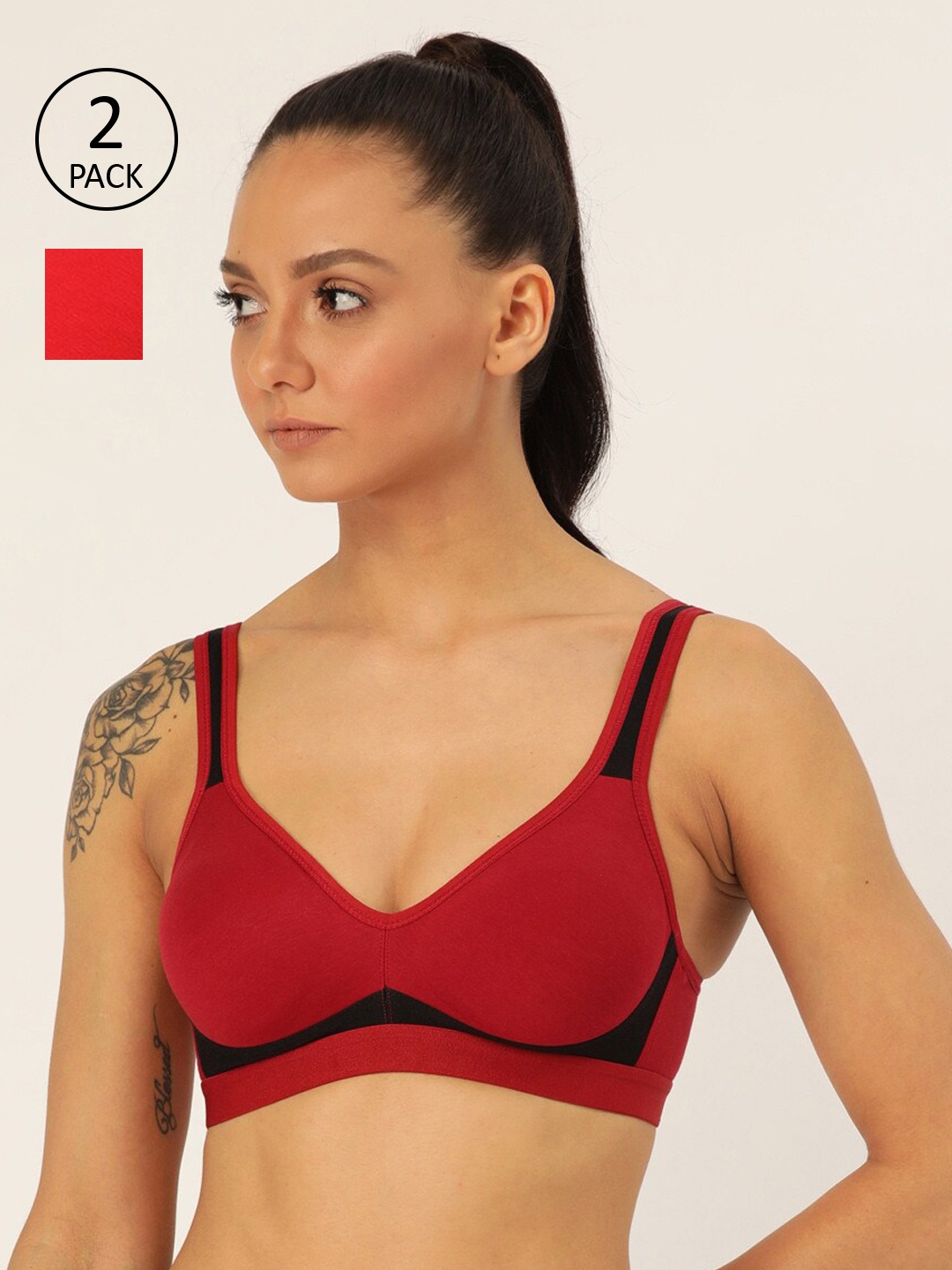 

Lady Lyka Pack Of 2 Maroon & Red Solid Non-Wired Non Padded Beginners Bra YOUNGSTER