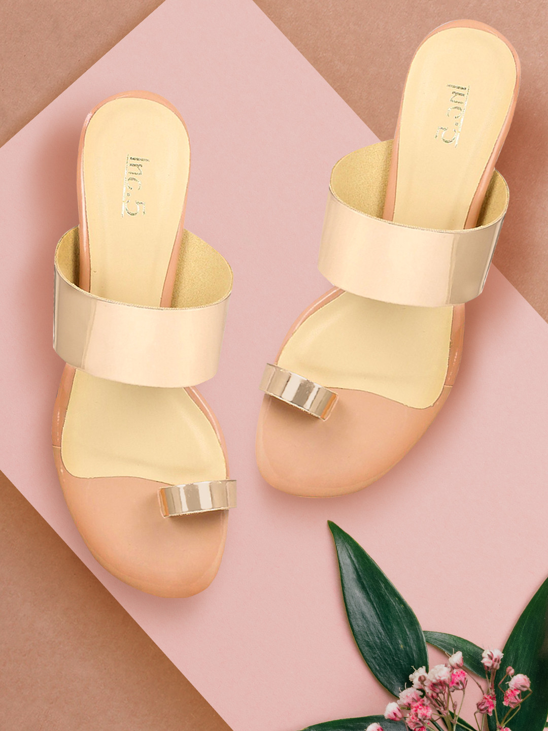 

Inc 5 Women Peach-Coloured & Gold-Toned Block Heels