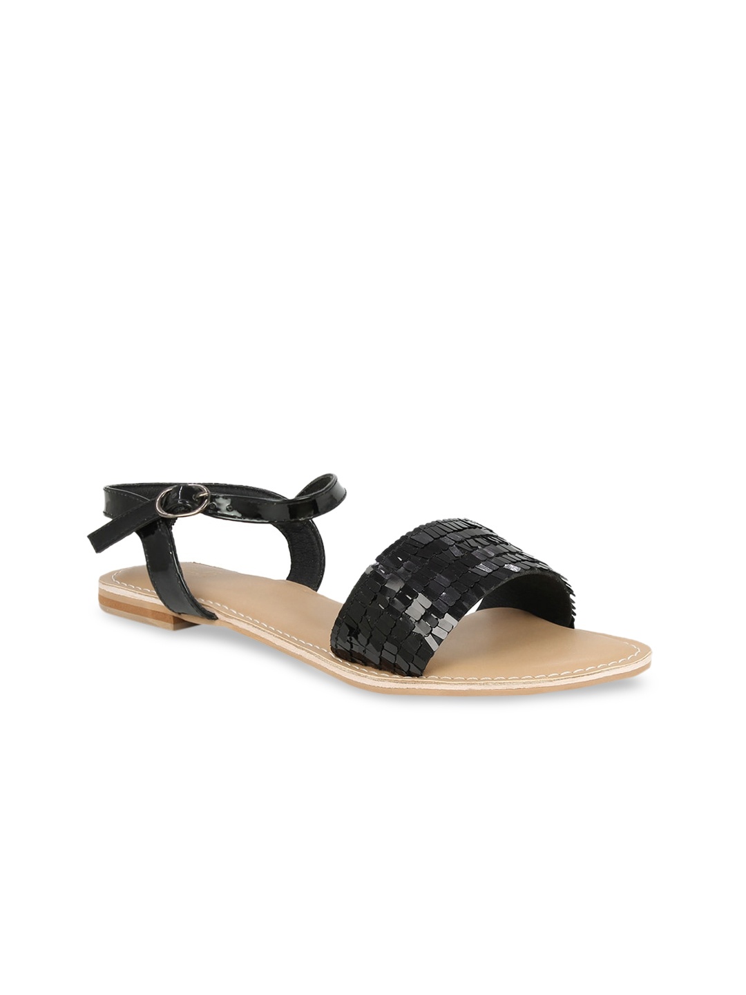 

Inc 5 Women Black Textured Open Toe Flats