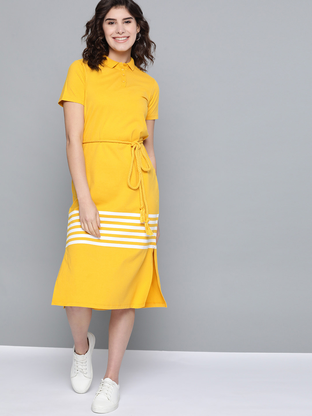 

Mast & Harbour Women Yellow & White Striped Detail T-Shirt Dress