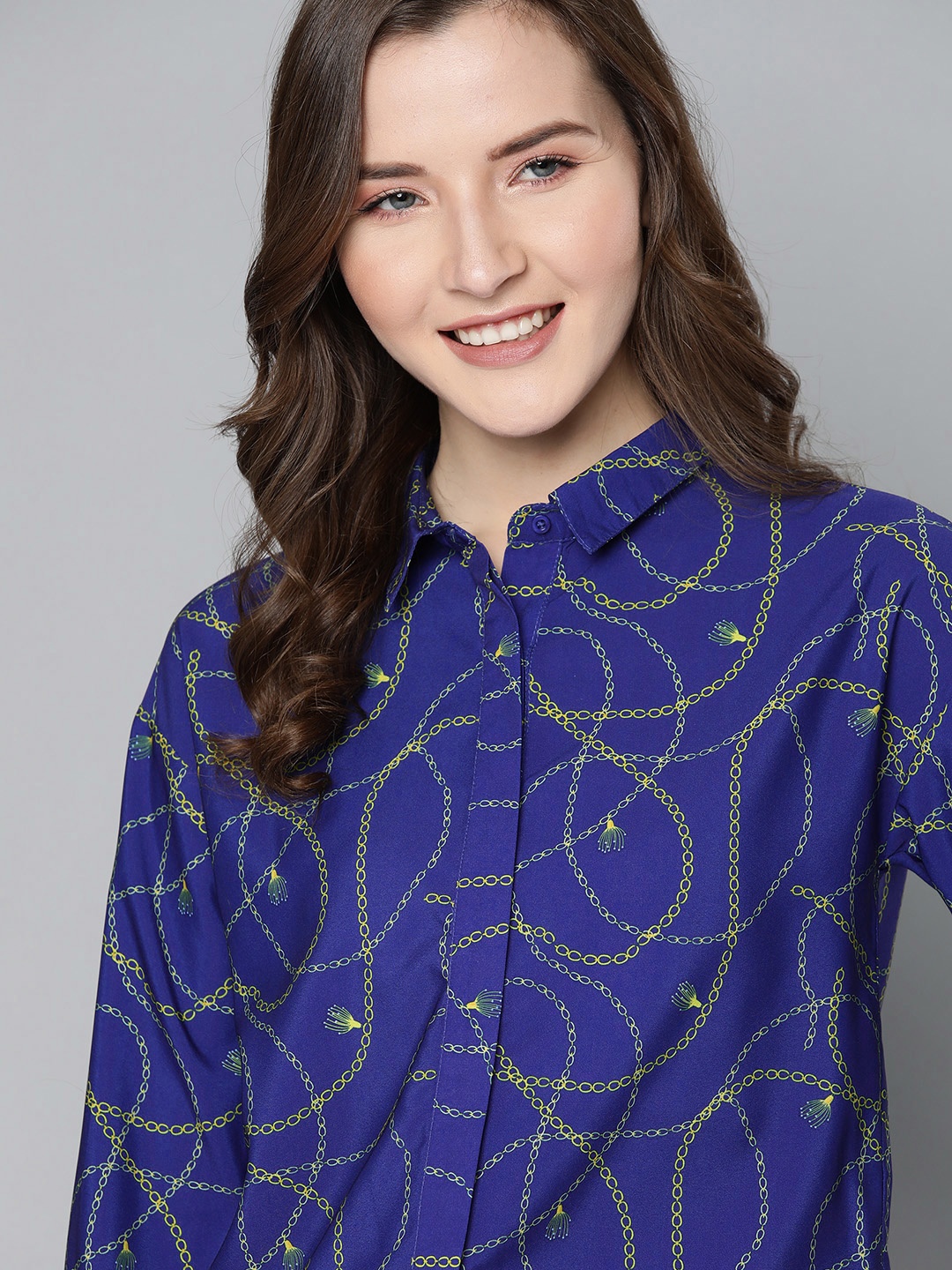 

Mast & Harbour Women Blue & Yellow Regular Fit Printed Casual Shirt