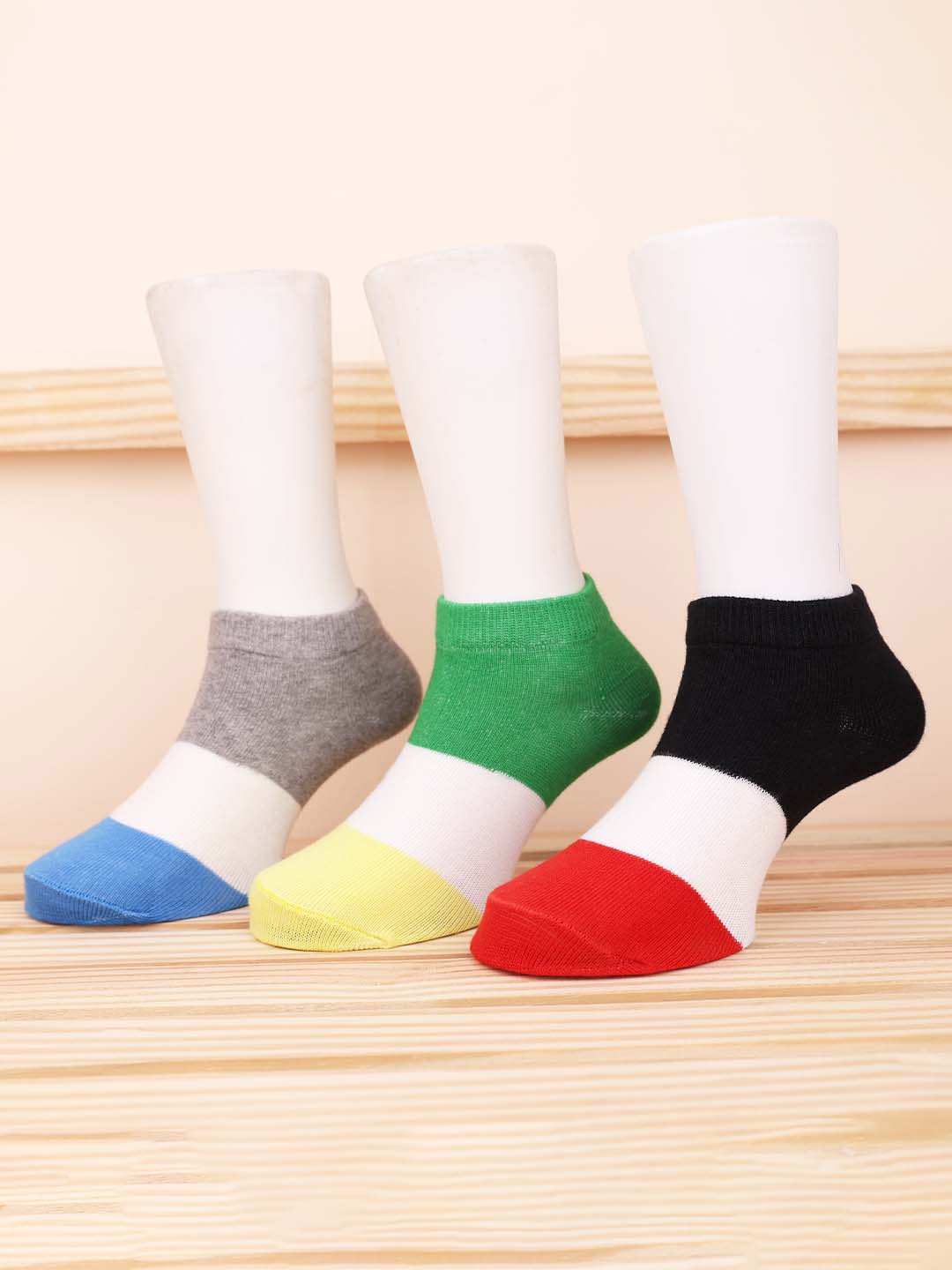 

FOOTPRINT 3 Pairs Infant Kids Patterned Ankle-Length Organic Cotton Socks, Green