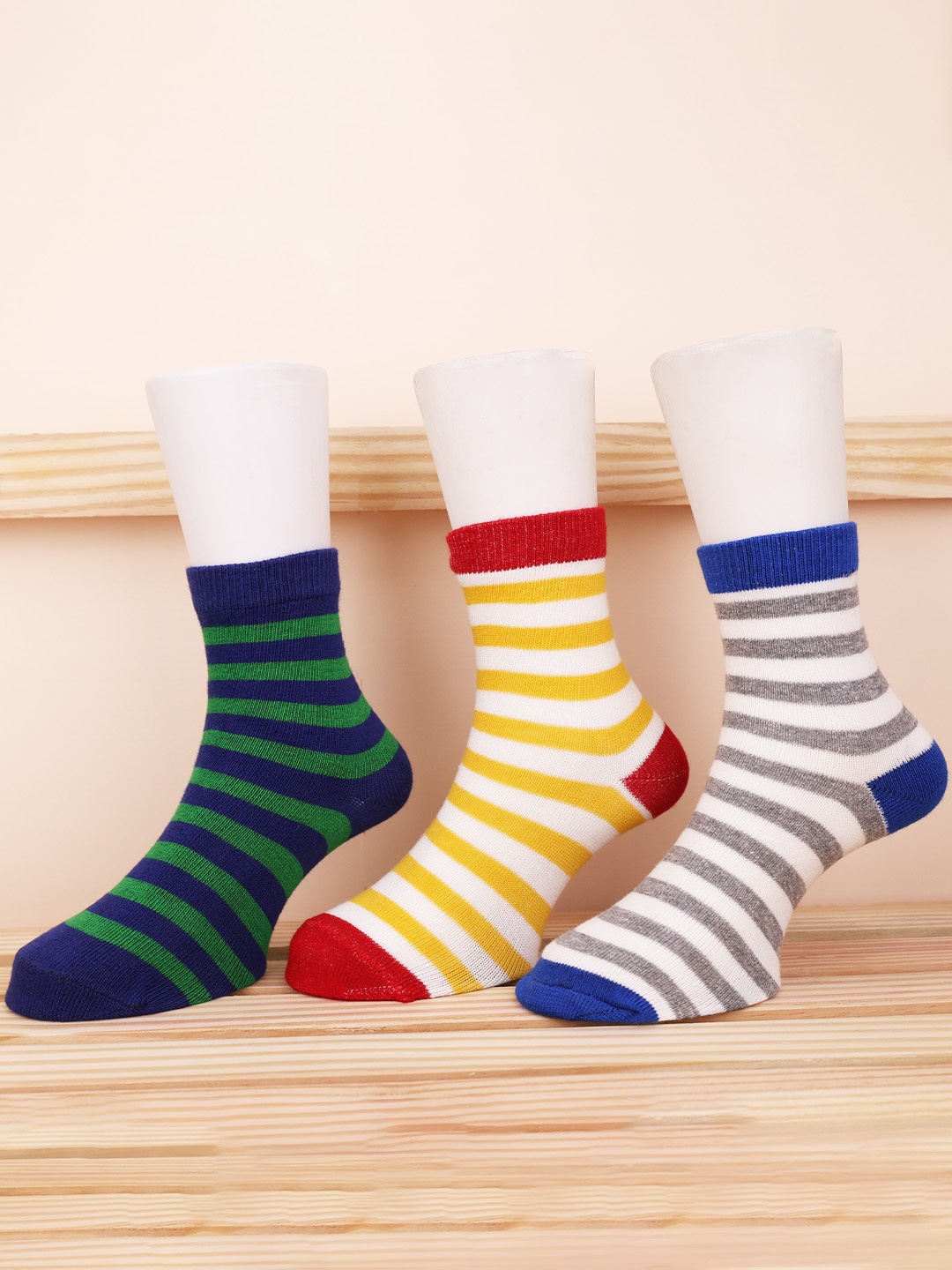 

FOOTPRINT 3 Pairs Infant Kids Patterned Ankle-Length Organic Cotton Socks, White