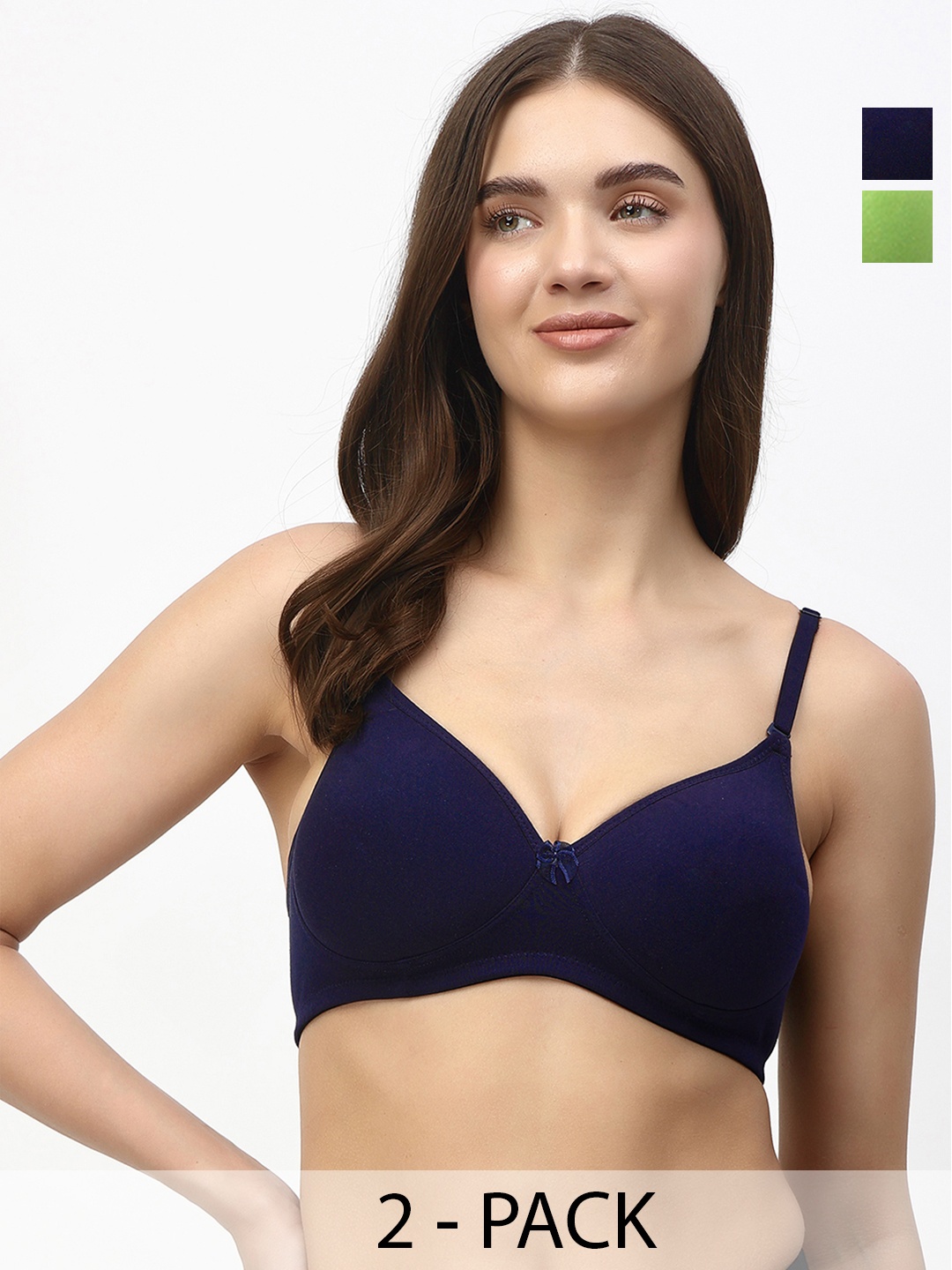 

Floret Pack of 2 Heavily Padded Medium-Coverage Non-Wired Seamless Push-Up Bra, Lime green