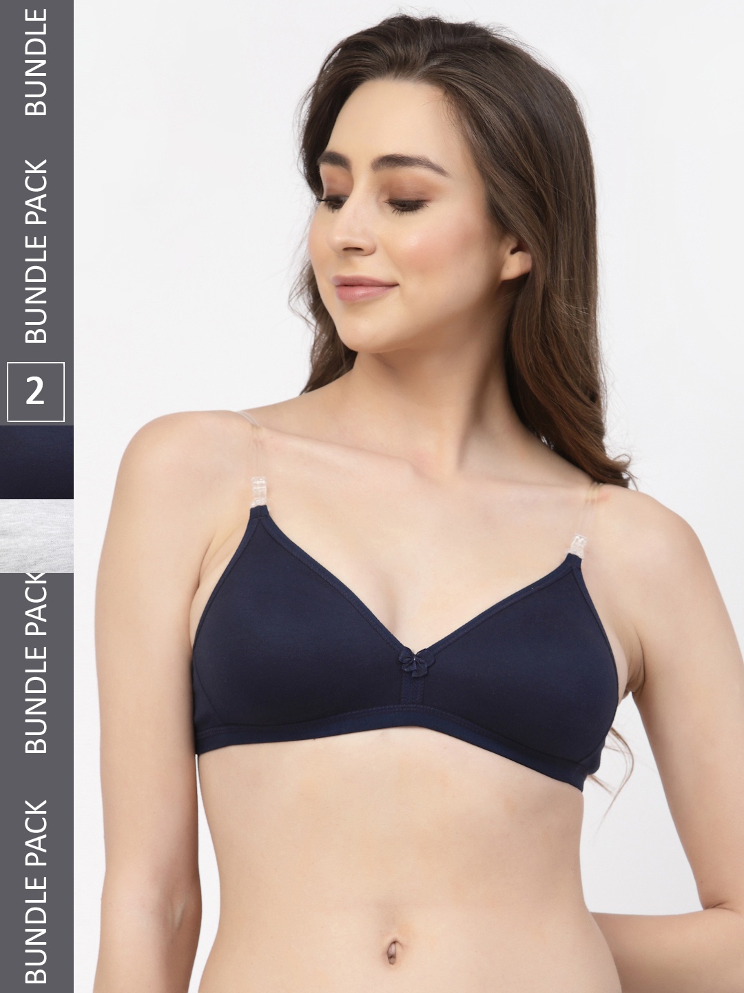 

Floret Navy Blue & Grey Melange Solid Pack of 2 T-shirt Bra T3005_Navy-Cool Grey_30B