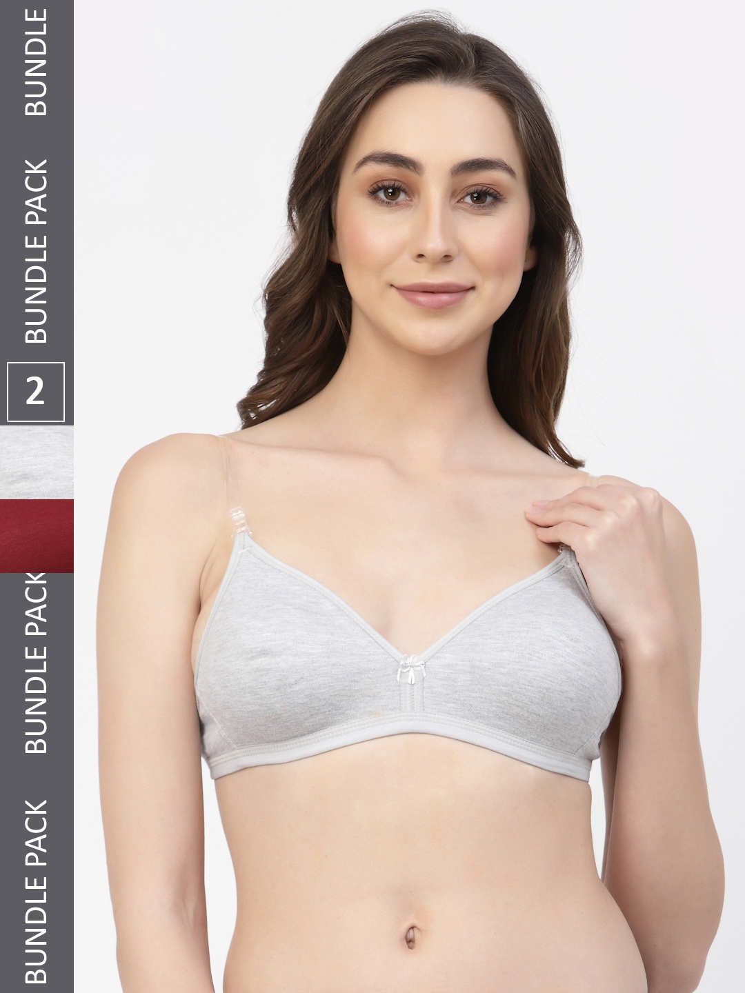 

Floret Grey Melange & Maroon Pack of 2 Solid T-shirt Bra T3005_Cool Grey-Merlot_30B