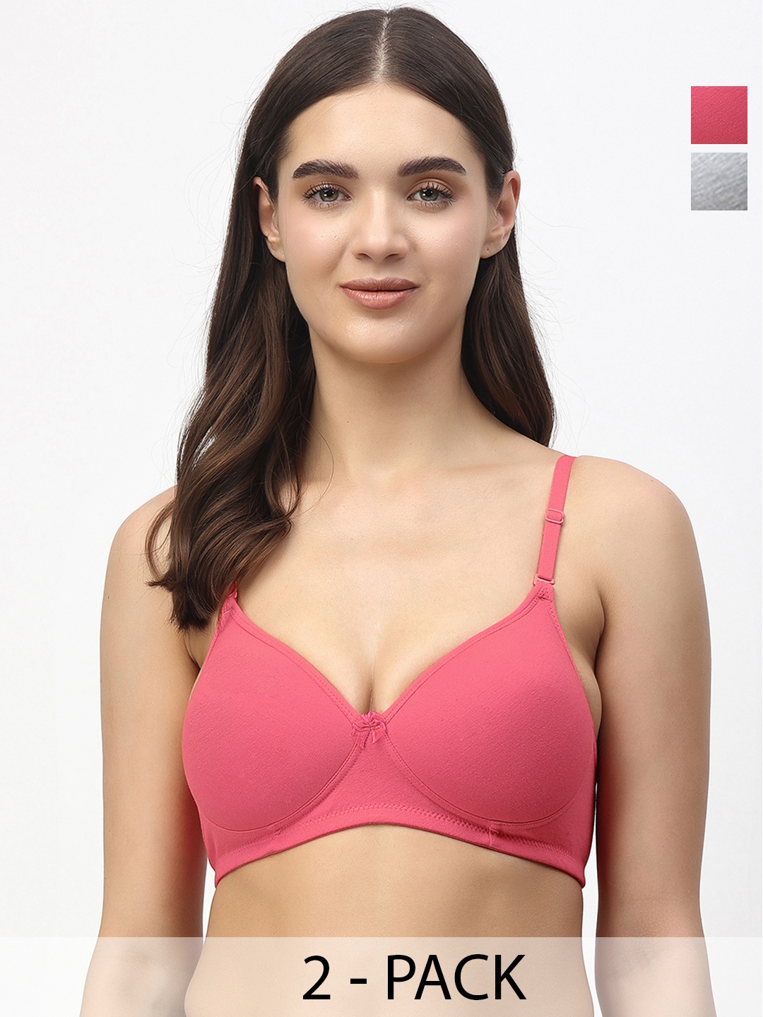 

Floret Pack of 2 Heavily Padded Medium-Coverage Non-Wired Seamless Push-Up Bra, Coral