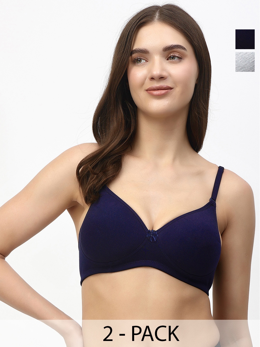

Floret Pack of 2 Heavily Padded Medium-Coverage Non-Wired Seamless Push-Up Bra, Navy blue