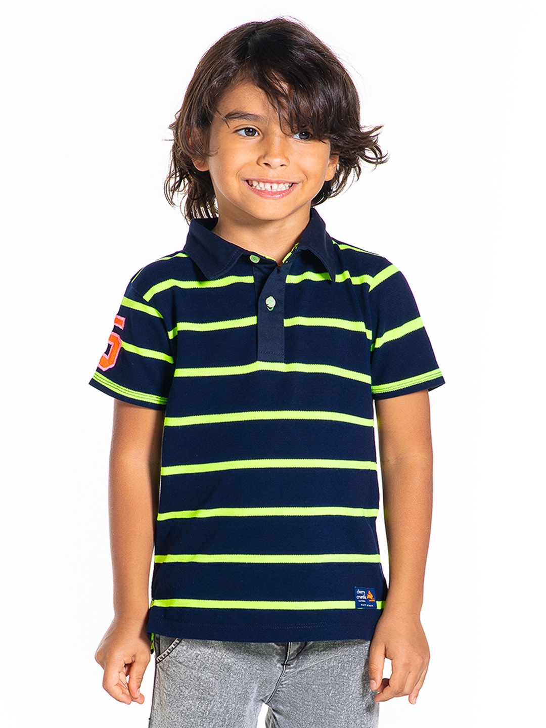 

Cherry Crumble Boys Black Striped Polo Collar T-shirt