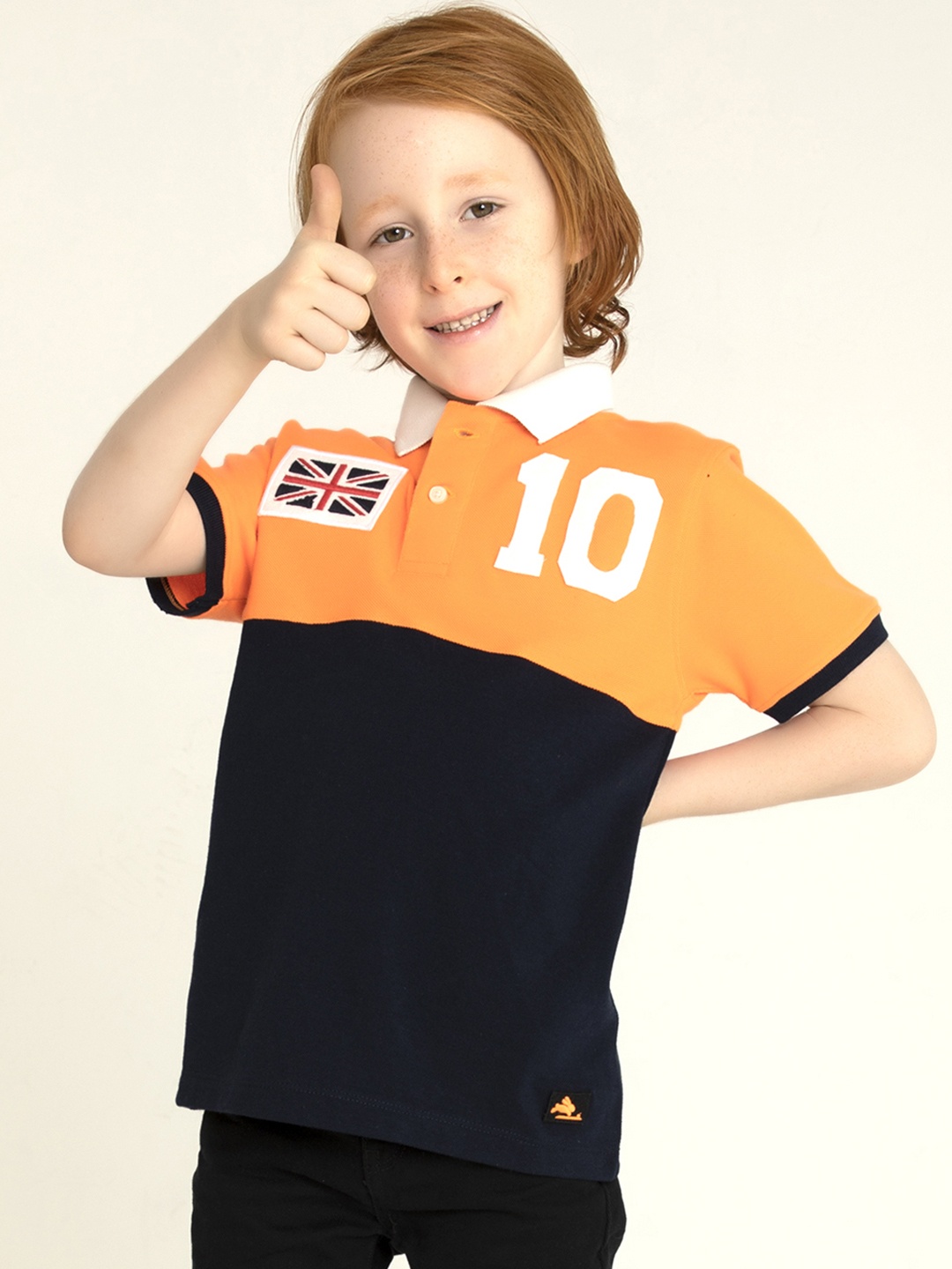 

Cherry Crumble Boys Blue & Orange Colourblocked Polo Collar T-shirt