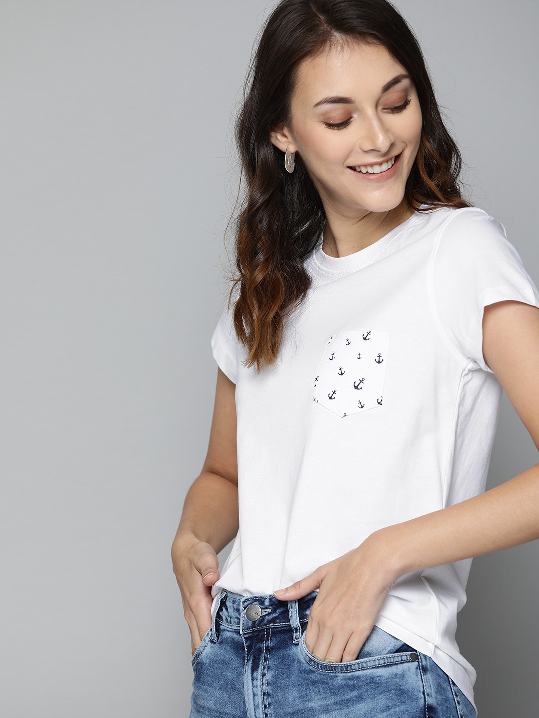 

Mast Harbour Women White Solid Round Neck Pure Cotton T-shirt with Pocket