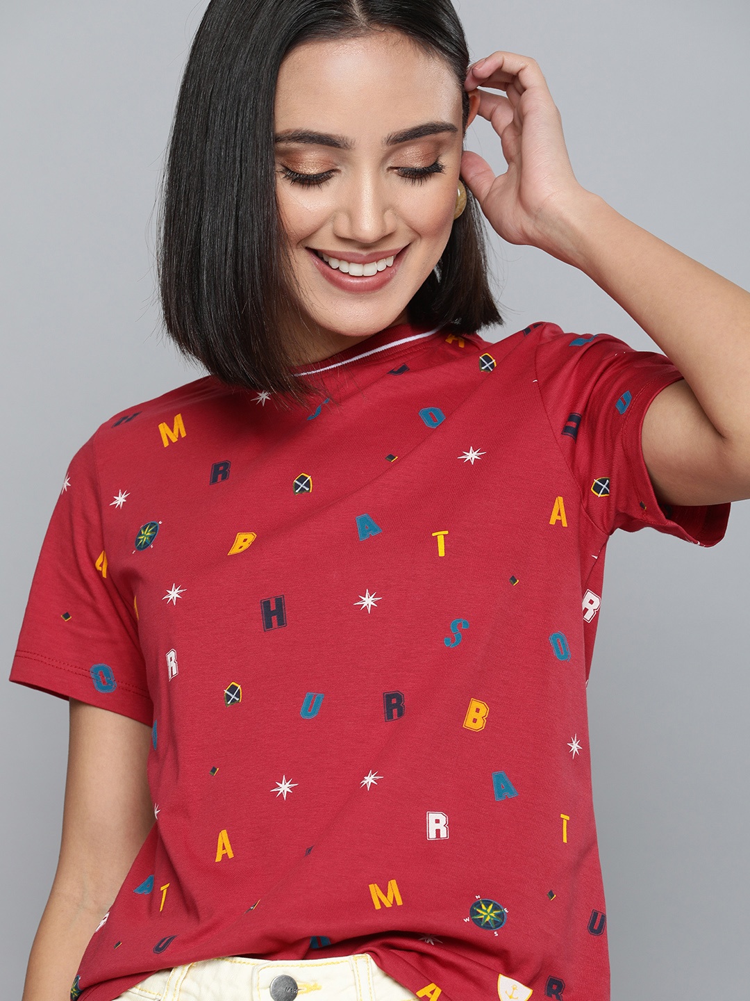 

Mast & Harbour Women Red Printed Round Neck T-shirt