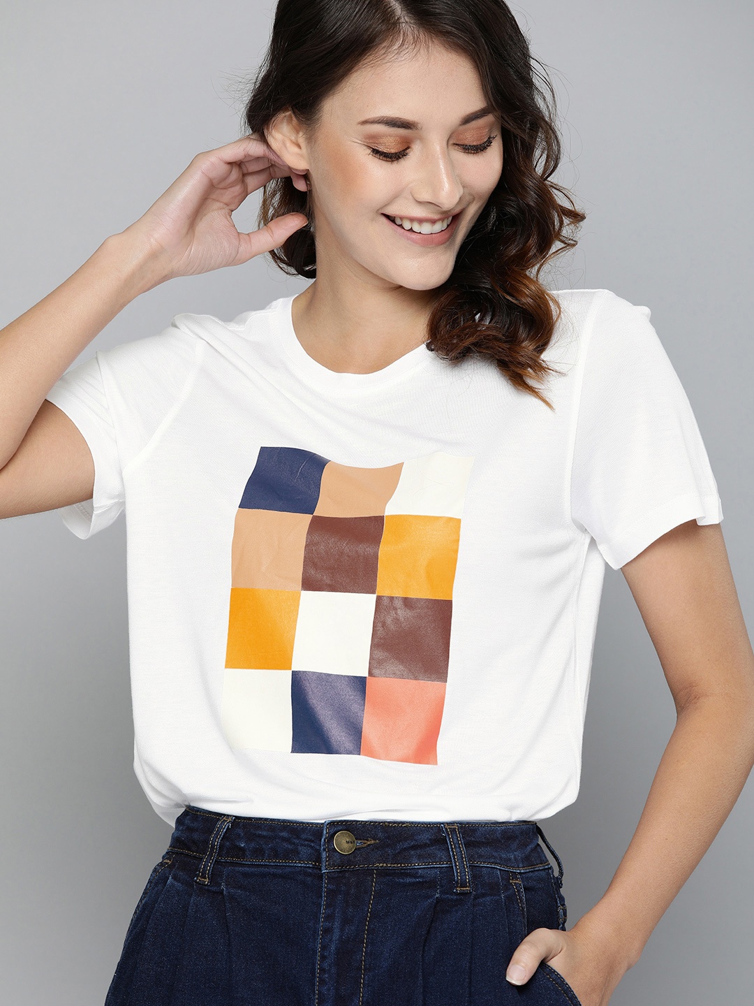 

Mast & Harbour Women White Chest Graphic Printed T-shirt