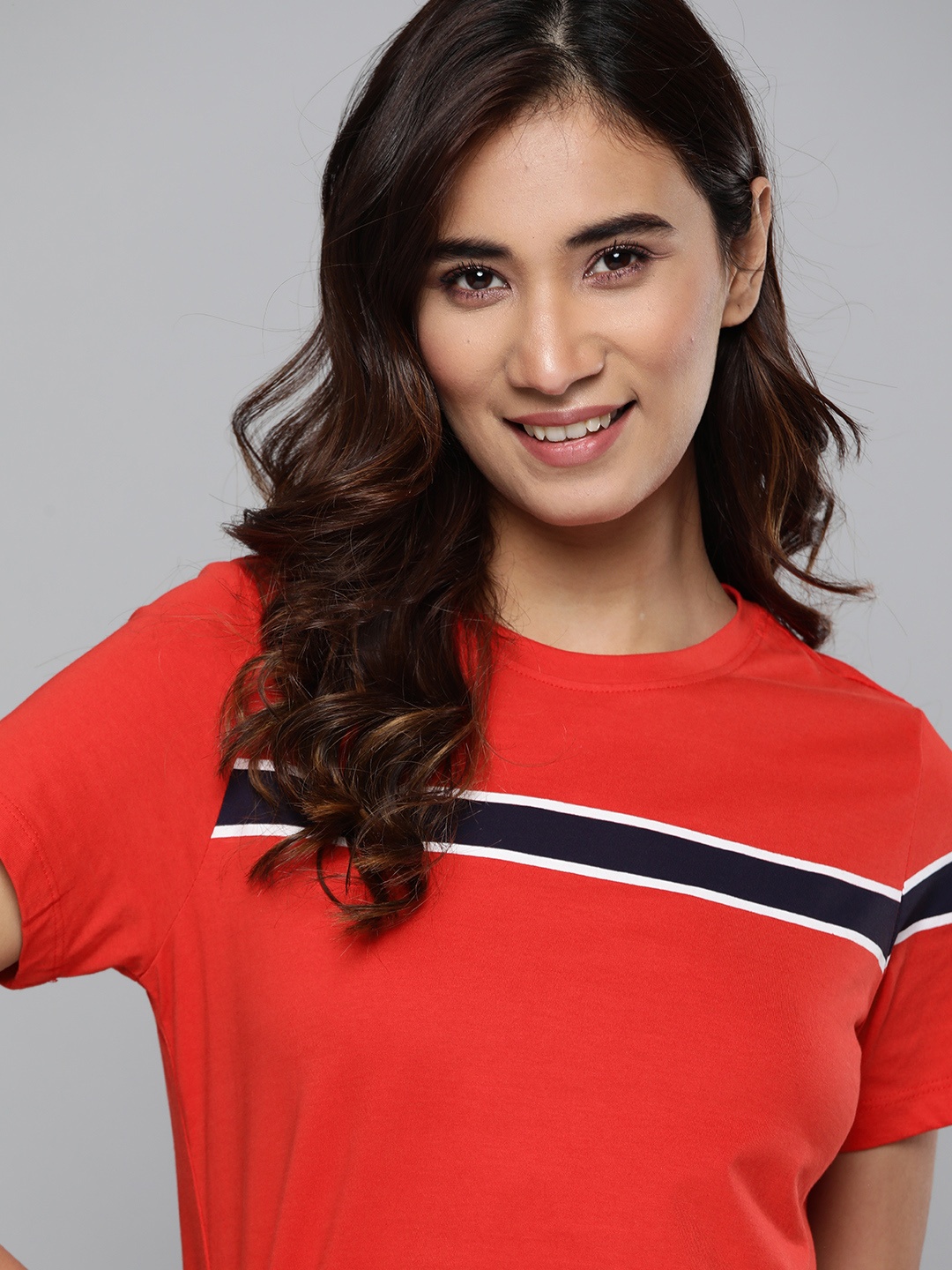 

Mast Harbour Women Red Pure Cotton Solid Round Neck Pure Cotton T-shirt