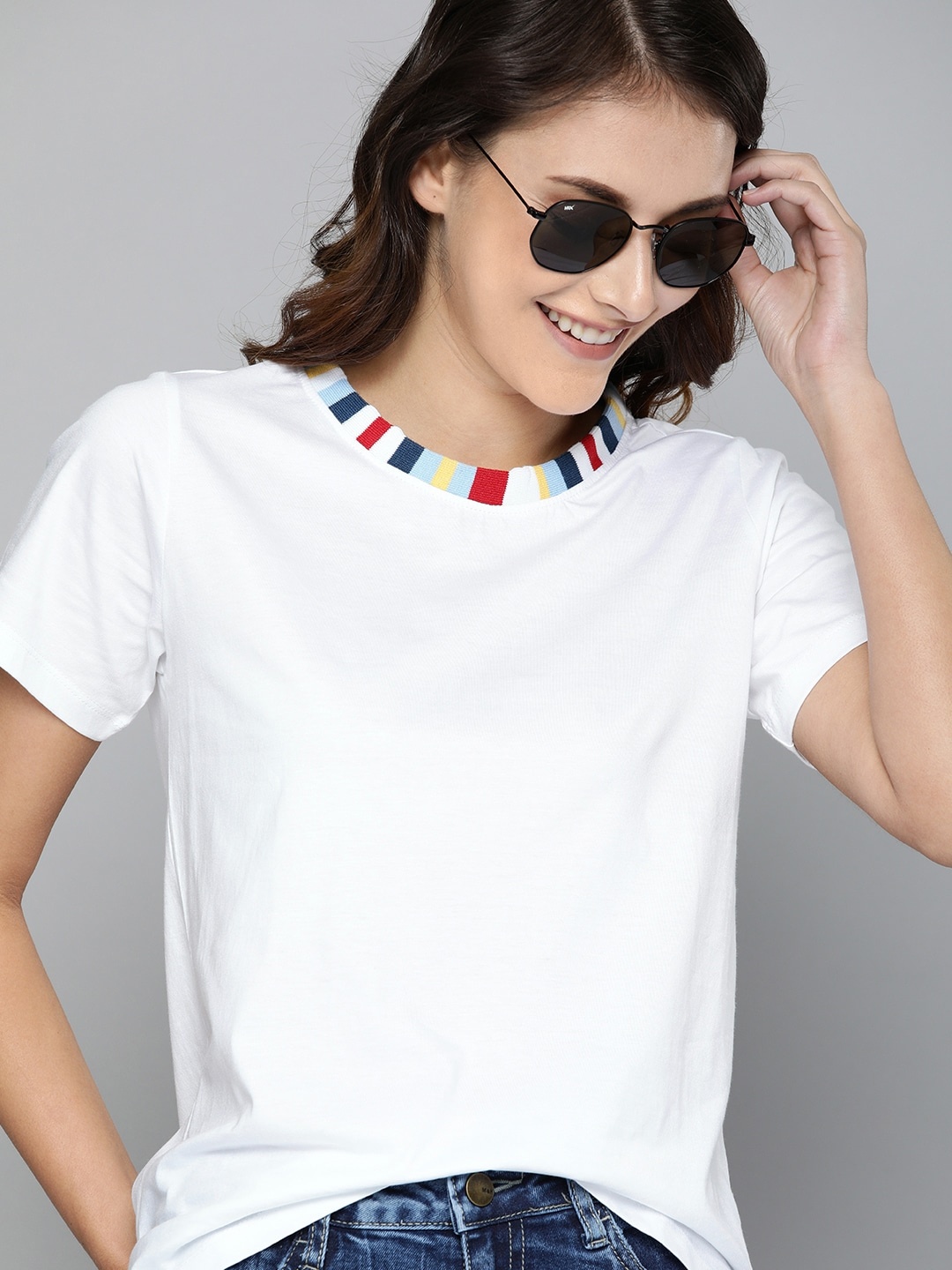 

Mast & Harbour Women White Solid Relax Fit Round Neck High Low T-shirt