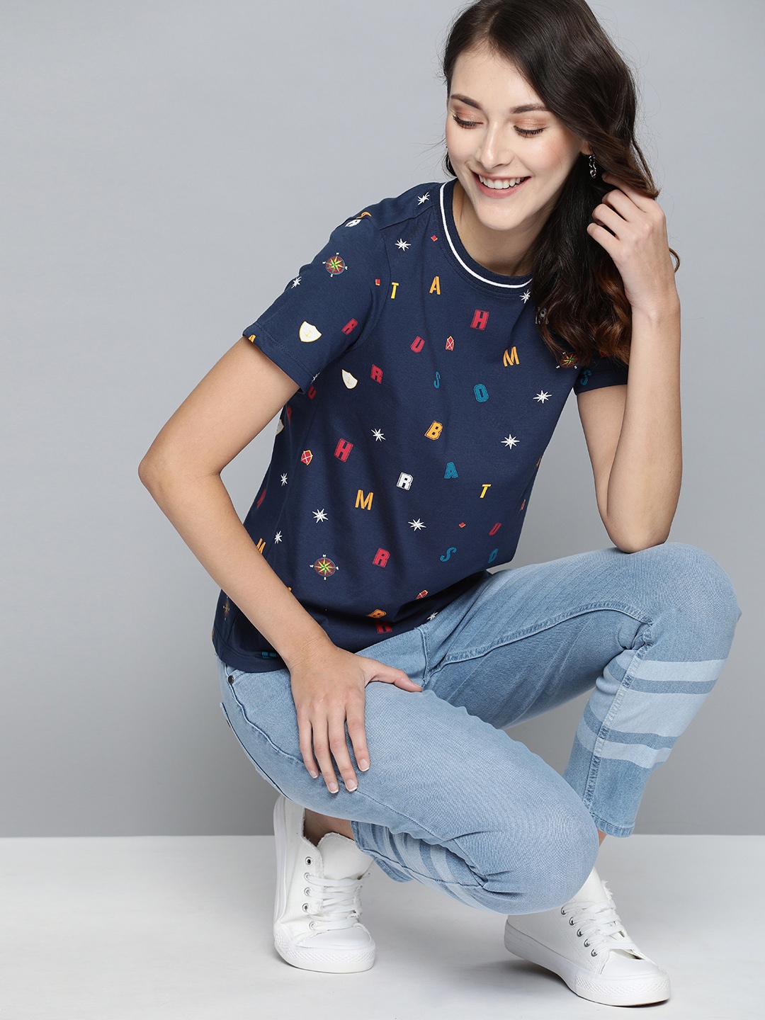 

Mast & Harbour Women Navy Blue Printed Round Neck T-shirt