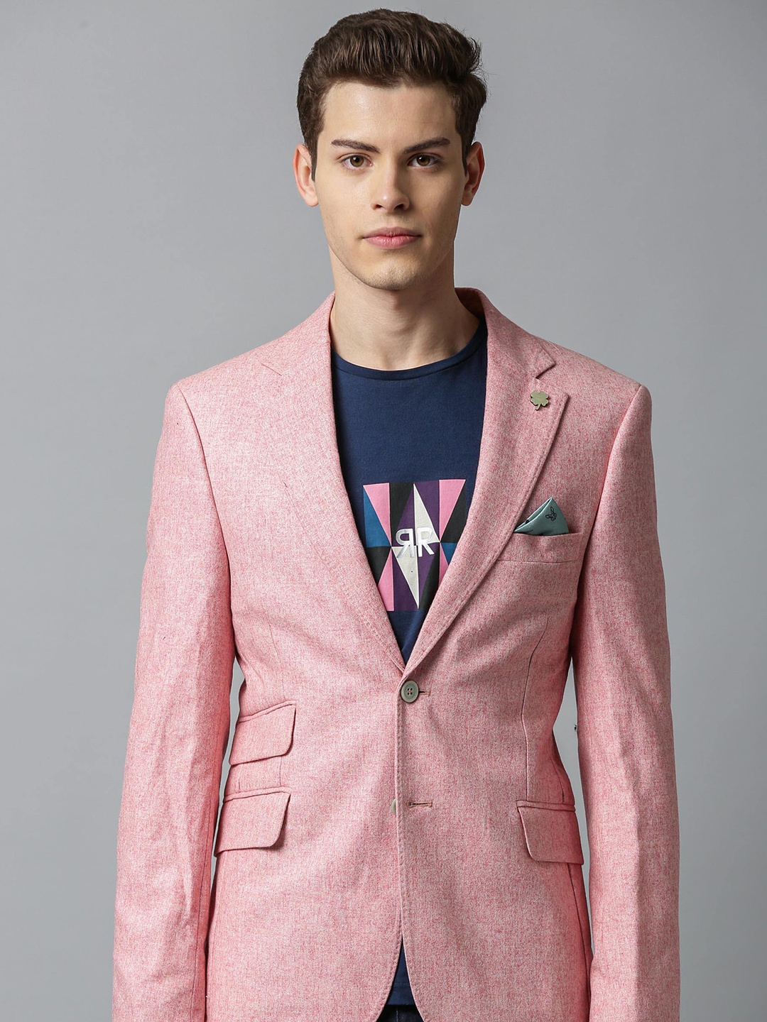 

RARE RABBIT Men Bosco Slim Fit Solid Single-Breasted Blazer, Pink