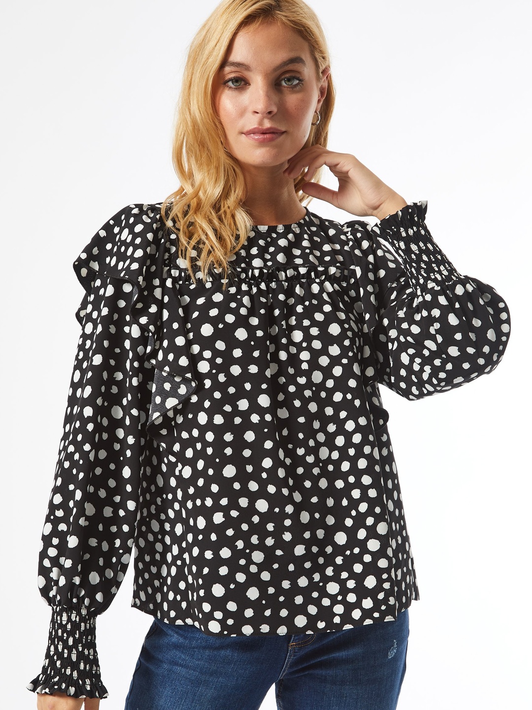 

DOROTHY PERKINS Women Black & White Printed Petite Top