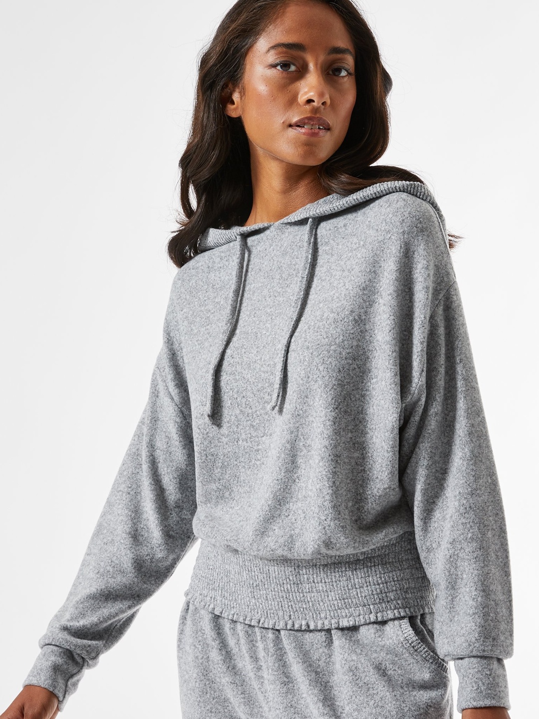 

DOROTHY PERKINS Women Petite Grey Solid Hooded Sweatshirt