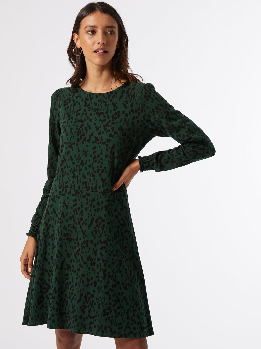 

DOROTHY PERKINS Women Green & Black Sustainable Printed A-Line Dress