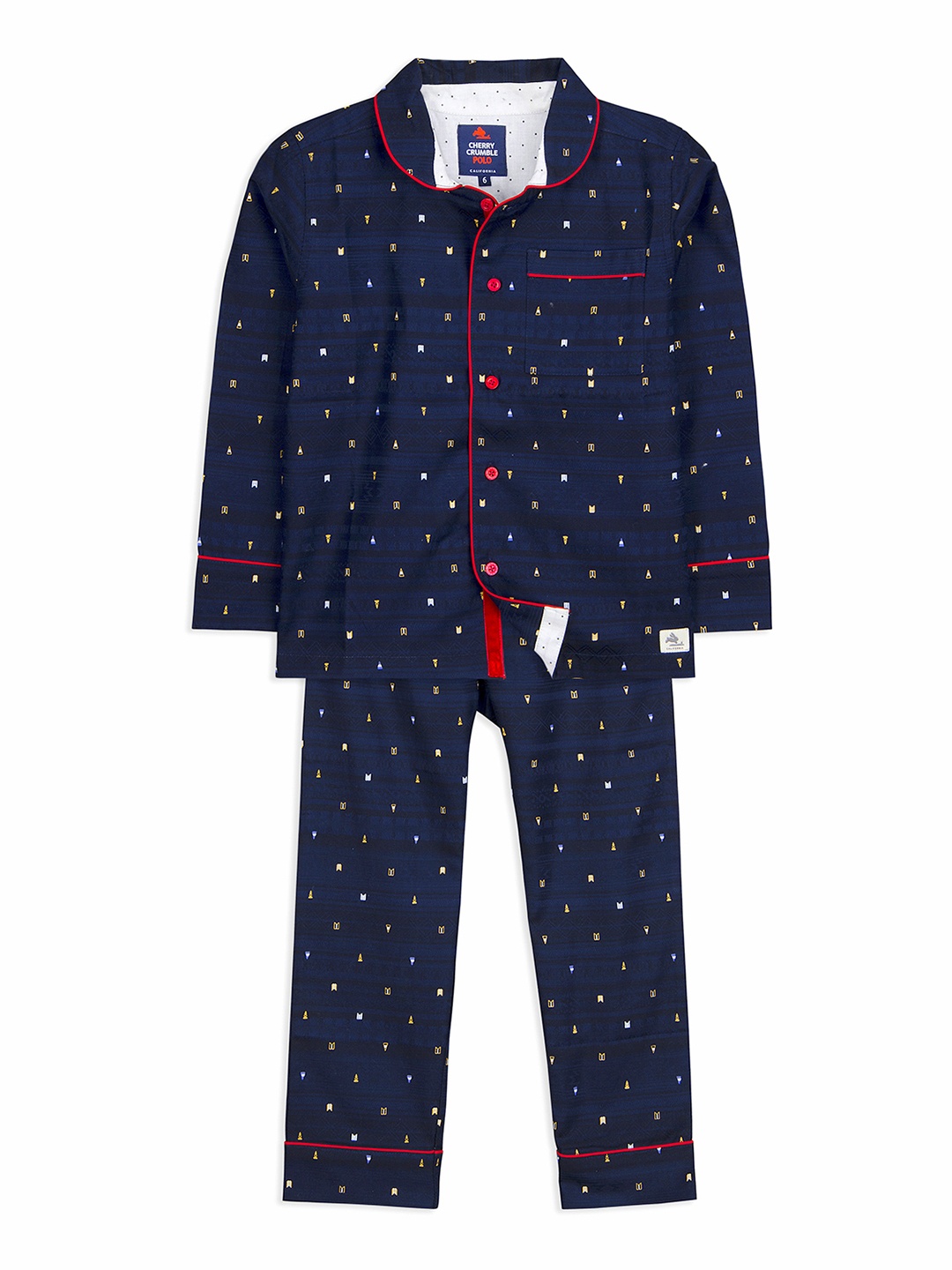 

Cherry Crumble Boys and Girls Navy Blue Printed Lake Nightsuit