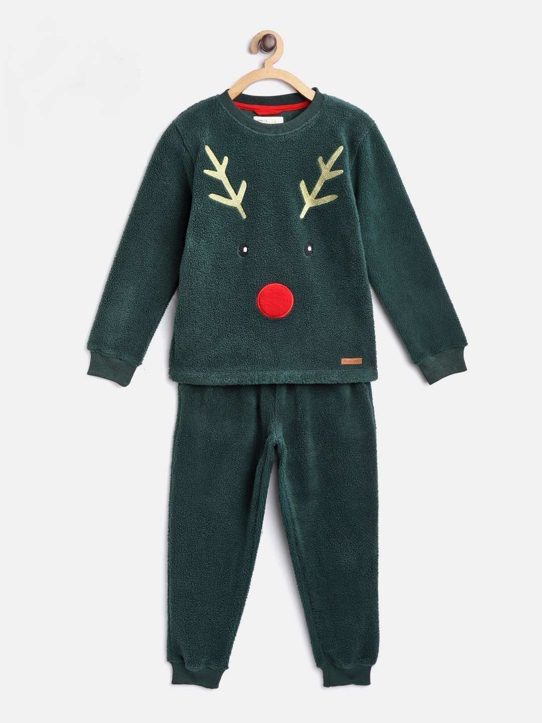

Cherry Crumble Boys and Girls Green Applique Christmas Winter Nightsuit