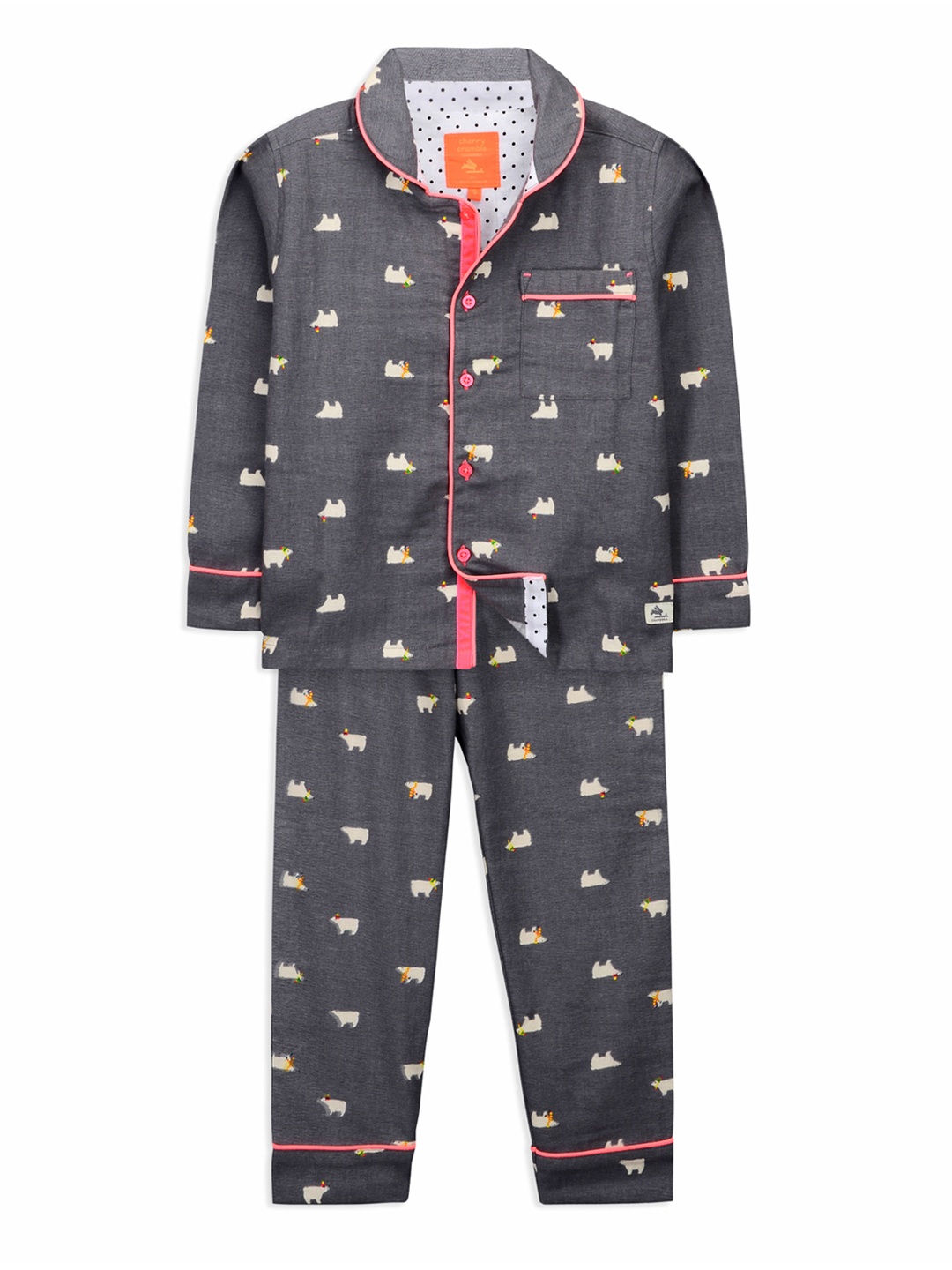 

Cherry Crumble Grey Printed Bear Nightsuit