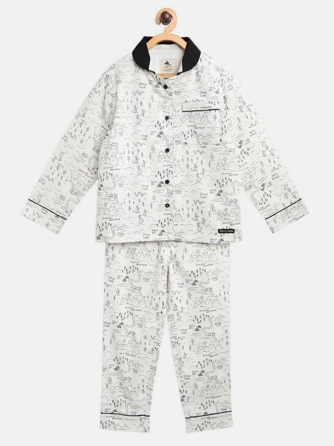 

Cherry Crumble Boys White & Black Printed Night Suit