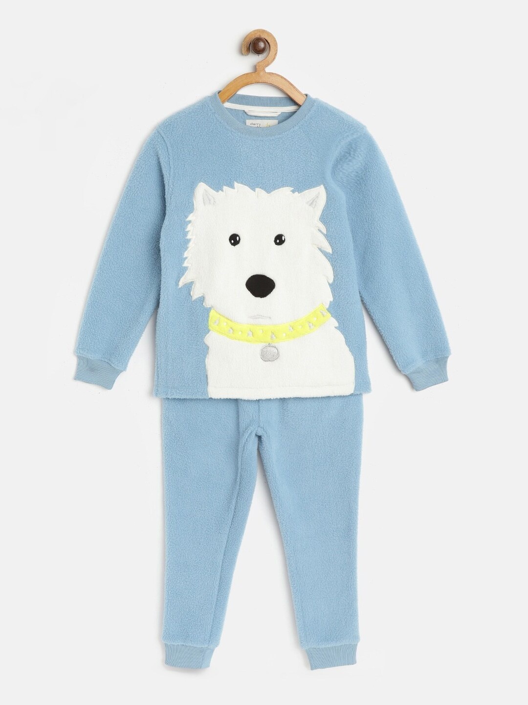 

Cherry Crumble Kids Sky Blue Applique Calm Puppy Winter Nightsuit