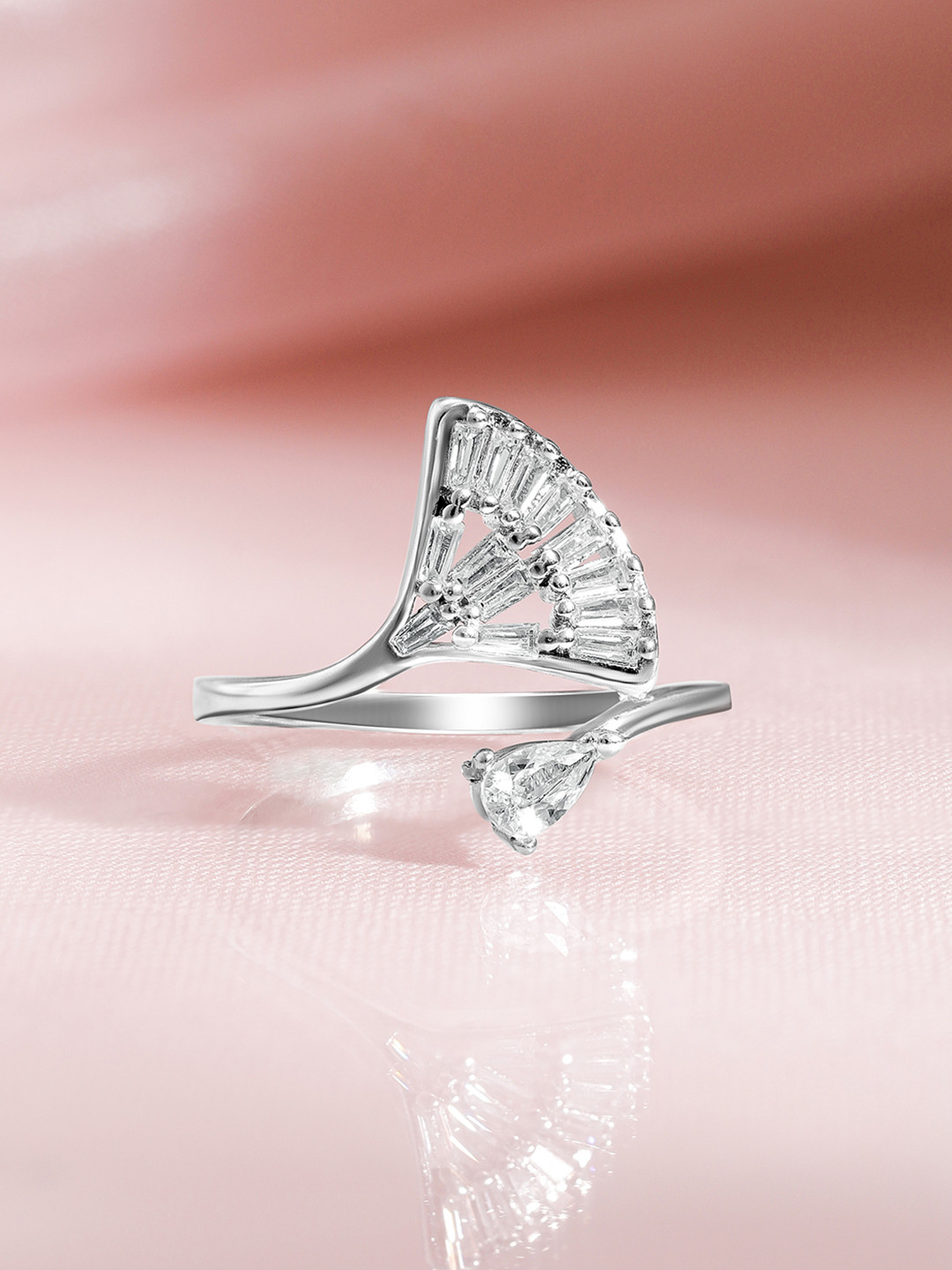 

Rubans Silver Plated Stone Studded Adjustable Finger Ring